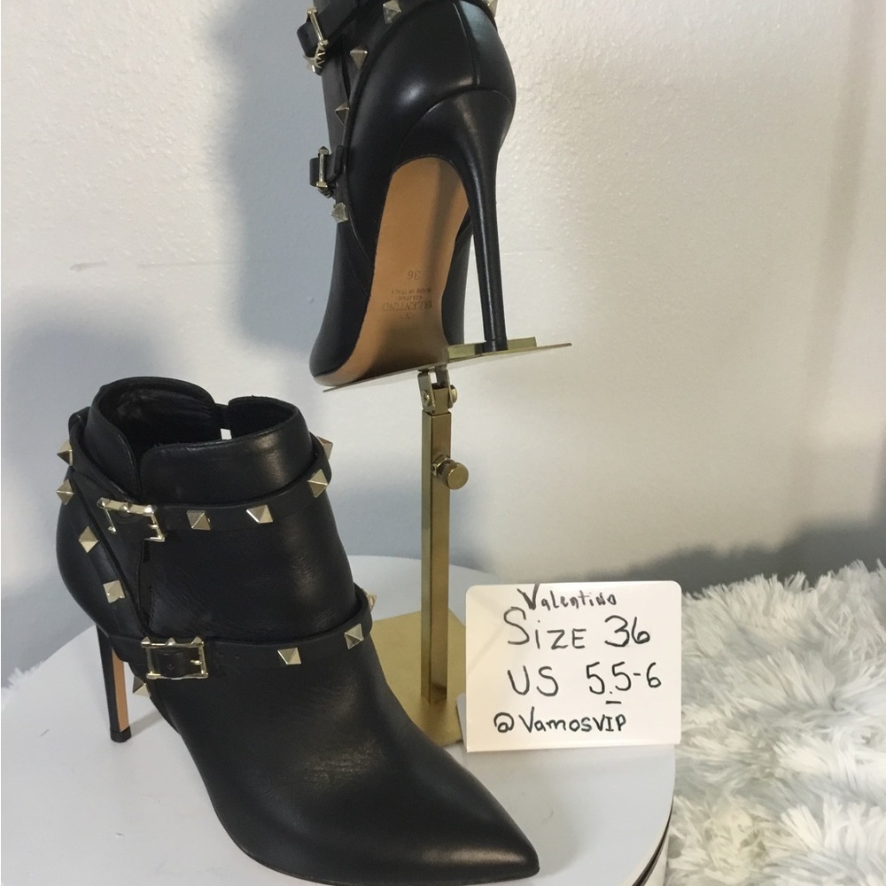 Valentino Black Leather Rockstud Ankle Boots